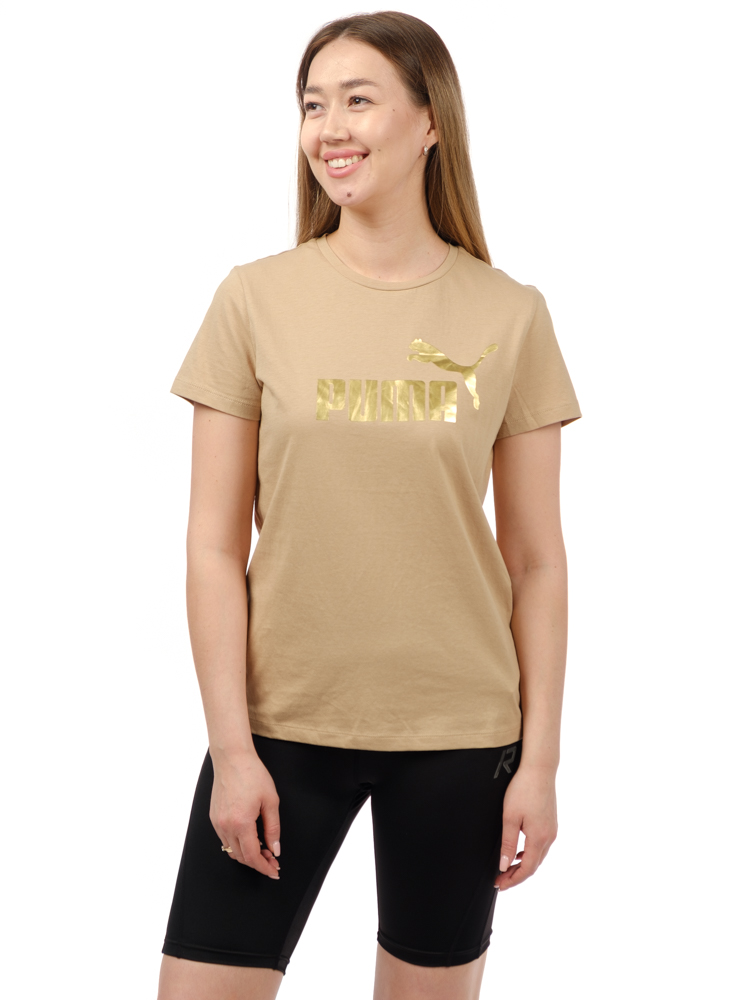 футболка женская puma ess+ metallic logo бежевый/золотой