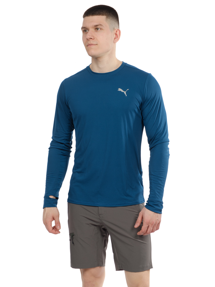 футболка с длинным рукавом мужская puma run favorite ls синий