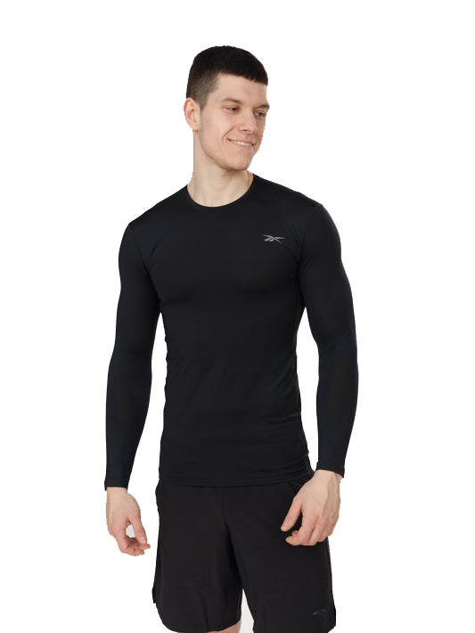 футболка мужская с длинным рукавом reebokcompression long чёрный